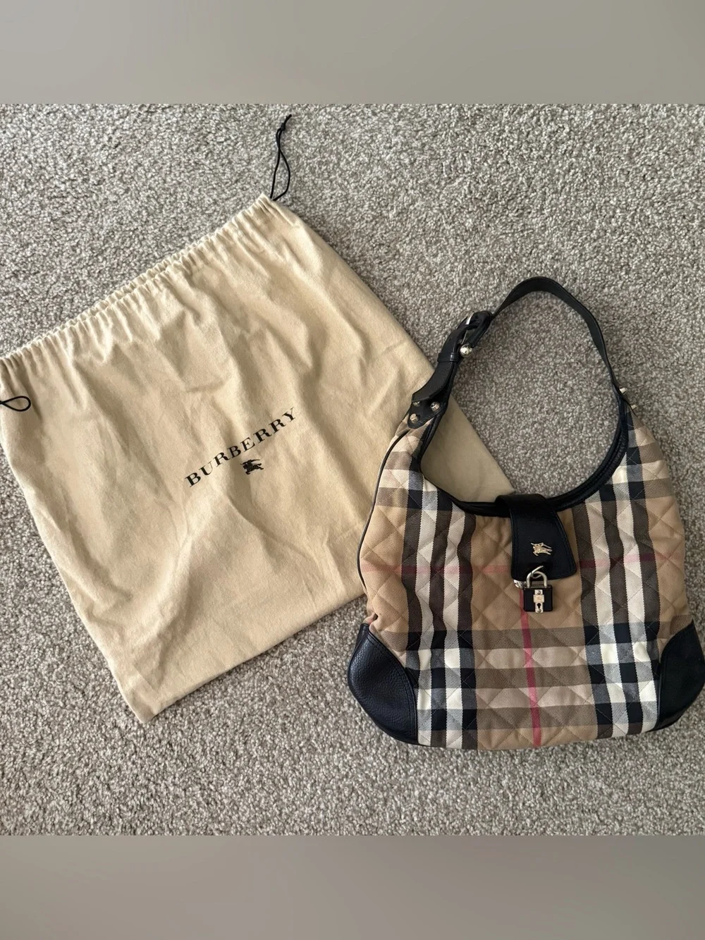 Vintage Burberry Haymarket Check Hobo Shoulder Bag